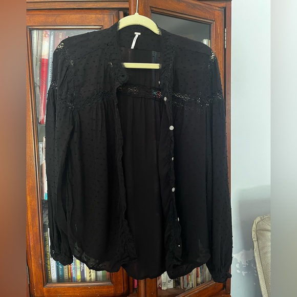 Free People Black Sheer Blouse - Picture 1 of 3